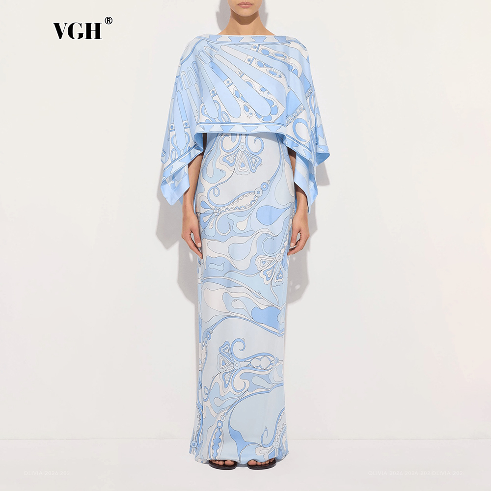 Formal Attire Woman - VGH 라이트 블루 추상 프린트 투피스