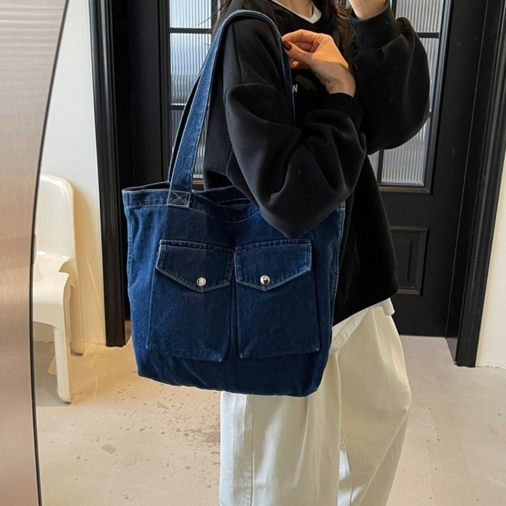 Shoulder Bag Structured - 대용량 데님 숄더백 다중 포켓 구조
