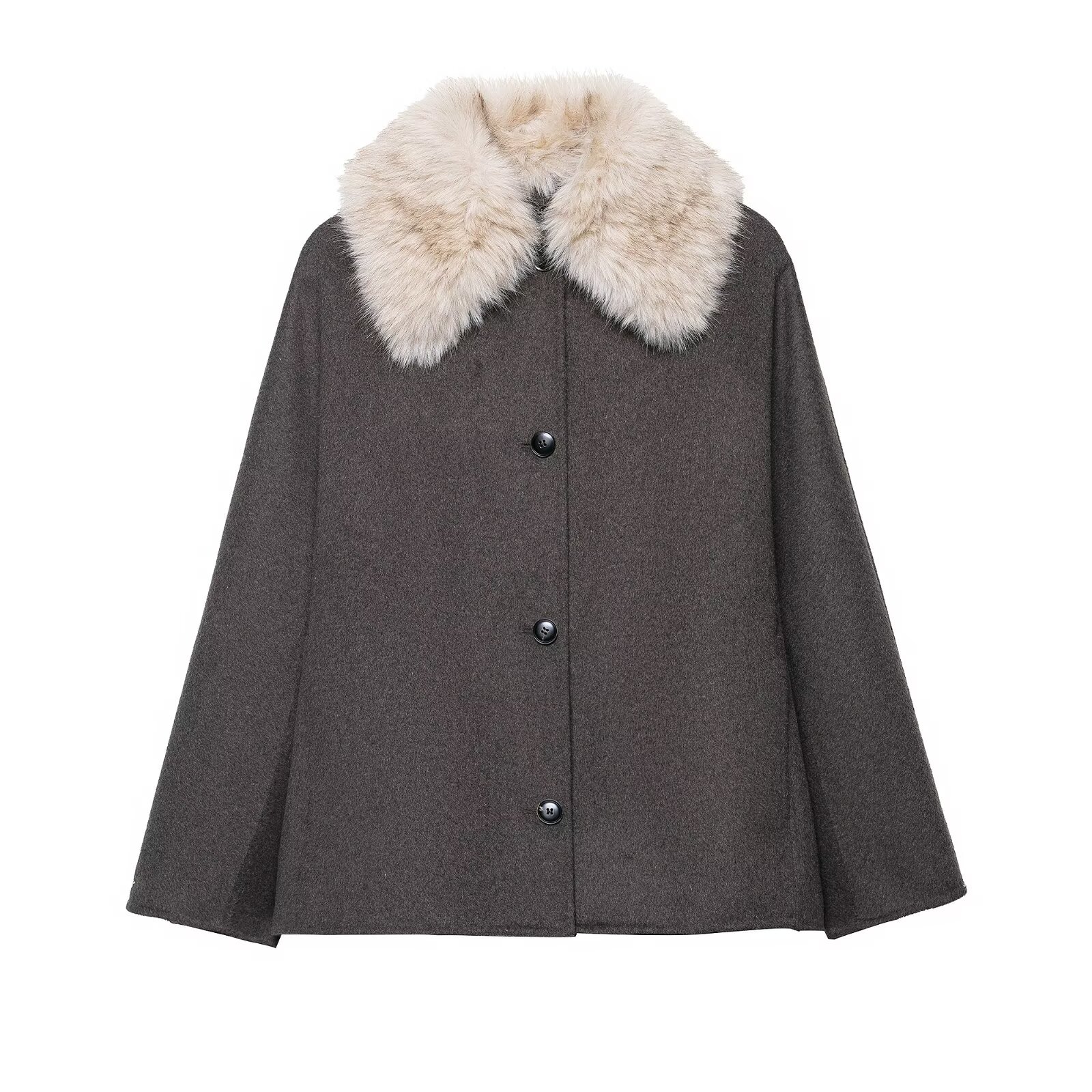 Women Formal Wear Stitching - 인조 모피 칼라 코트 여성 롱