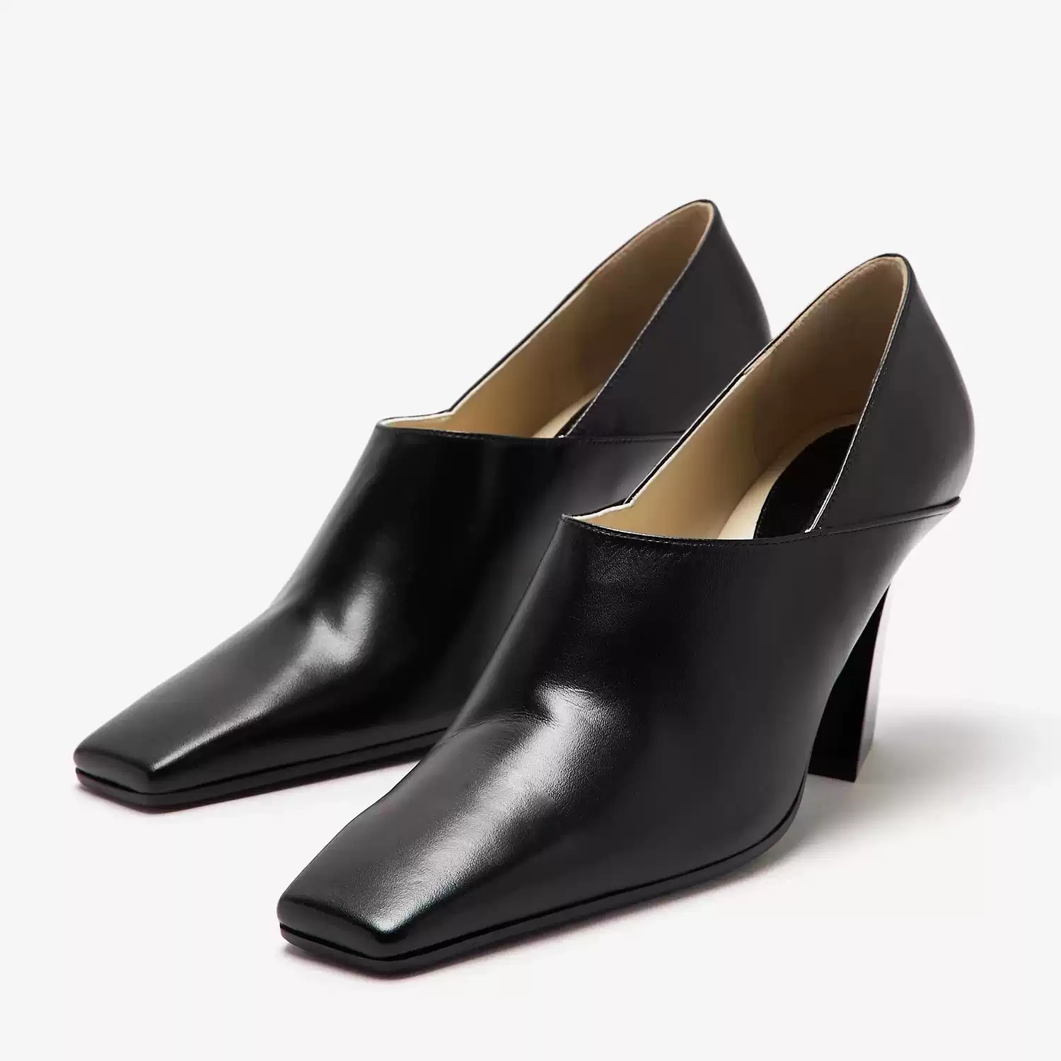 Women Formal Office Wear Shoes - 여성용 블랙 가죽 스퀘어토 블록힐 펌프스