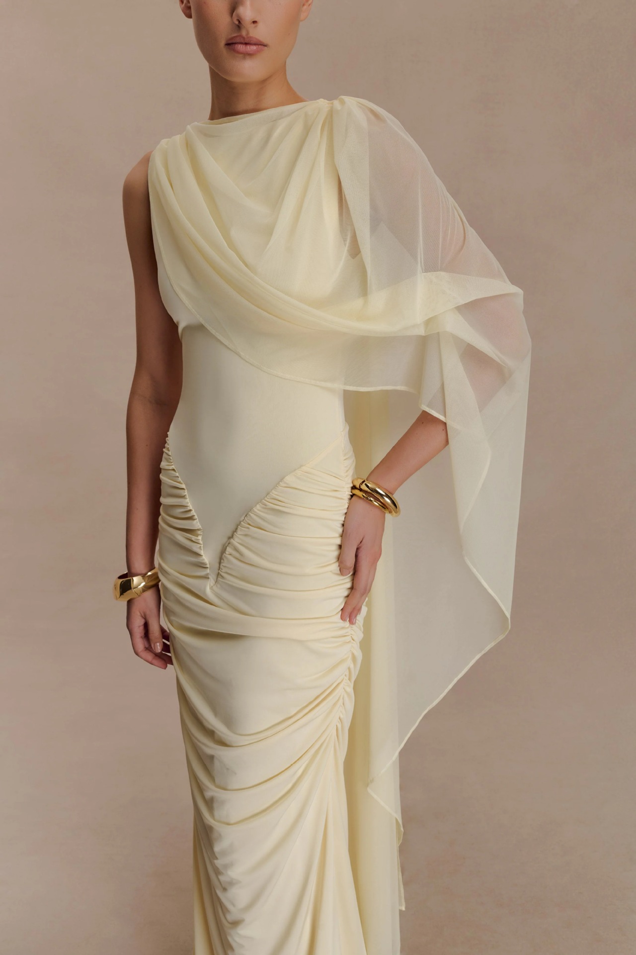 Women'S Holiday Formal Wear - 노란색 여성용 프롬 드레스, 랩 스타일