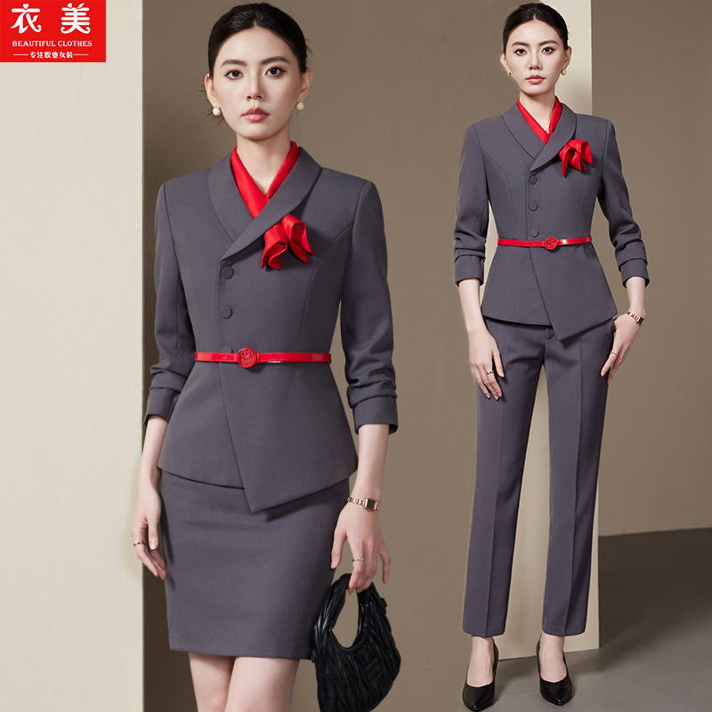 Women Formal Wear Store - 회색 여성 정장 세트2025신상 긴 소매