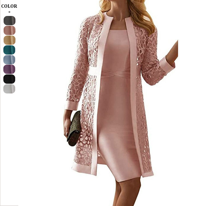 Formal Dress Female - Wein 레이스 카디건 드레스 두 코트