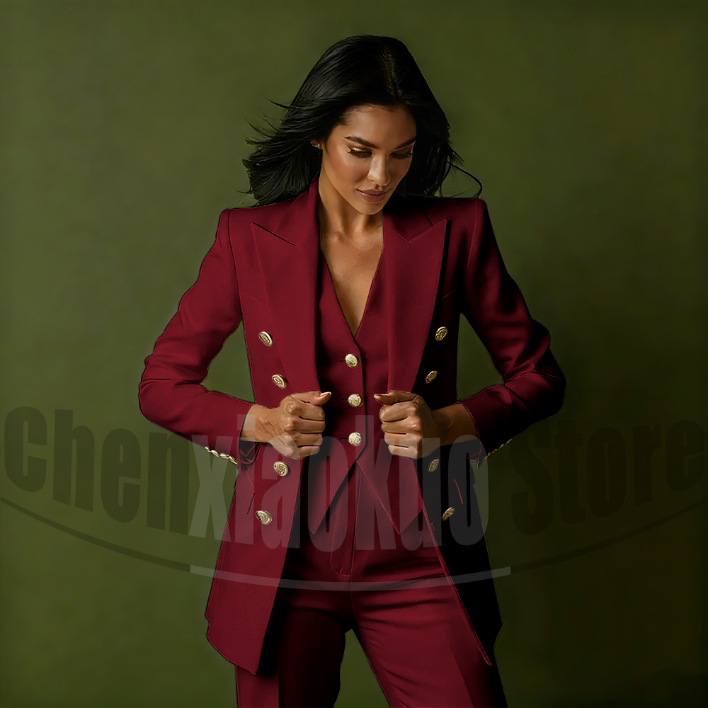 여성용 더블 브레스티드 쓰리피스 수트 세트 우아한 피크 - Women Formal Wear For Party 리뷰 및 가격