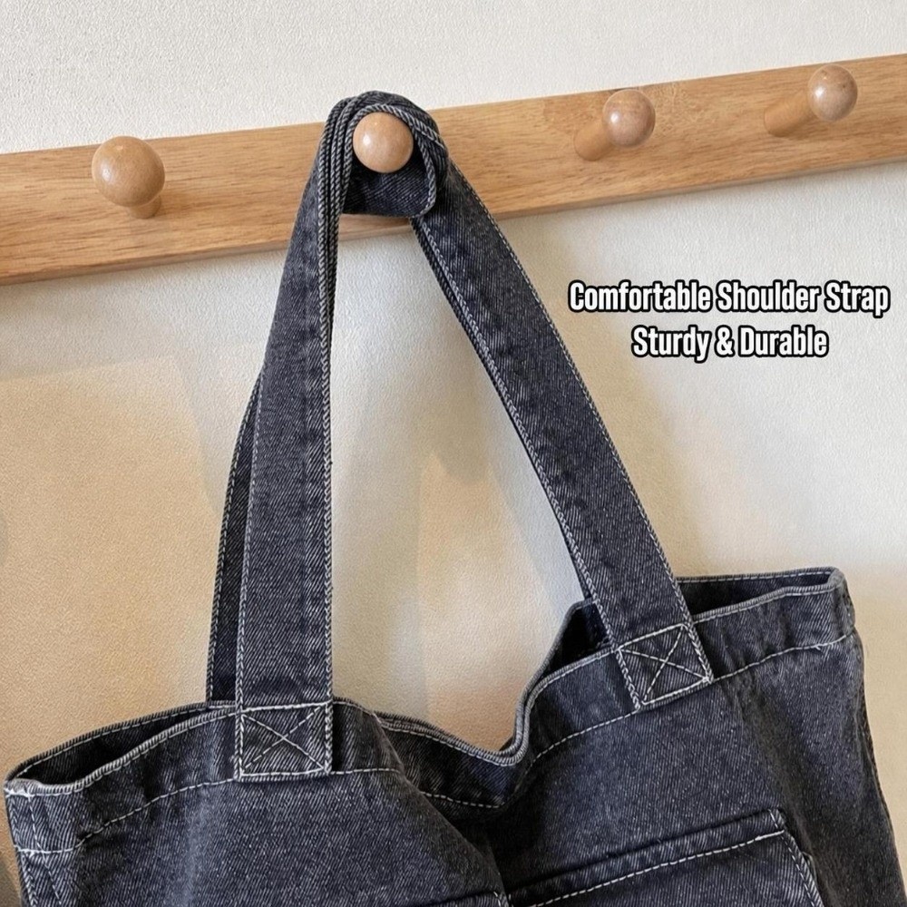 대용량 데님 숄더백 다중 포켓 구조 튼튼한 손잡이 북  - Shoulder Bag Structured 리뷰 및 가격