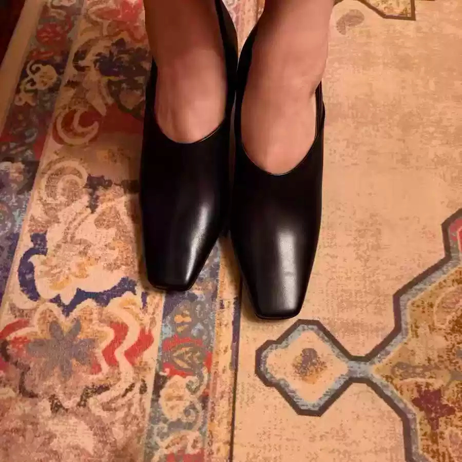 여성용 블랙 가죽 스퀘어토 블록힐 펌프스 V컷 슬립온  - Women Formal Office Wear Shoes 리뷰 및 가격