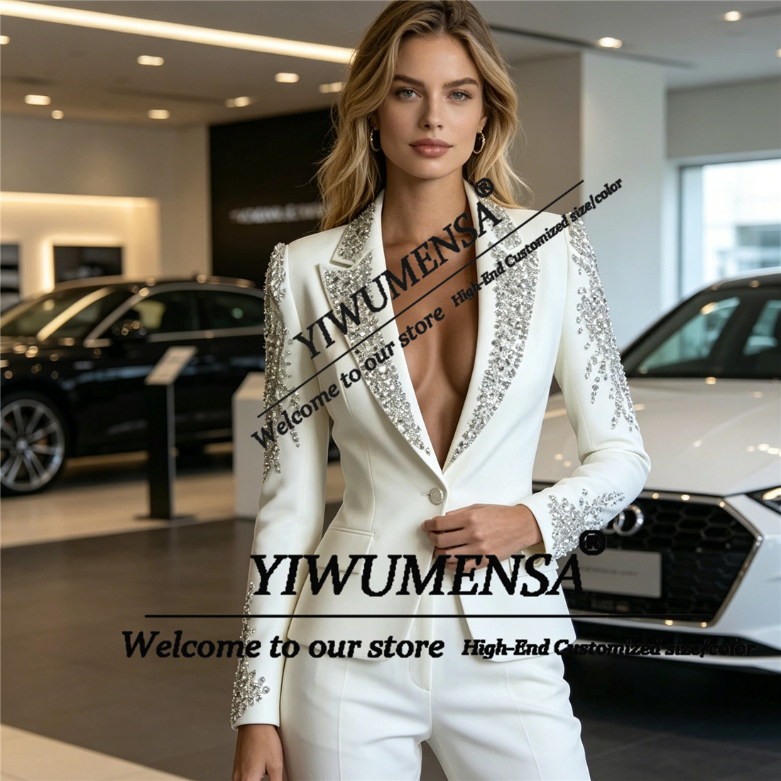 럭셔리 여성 정장 2피스 세트 크리스탈 비딩 프롬 블레 - Women Formal Wear For Party 리뷰 및 가격