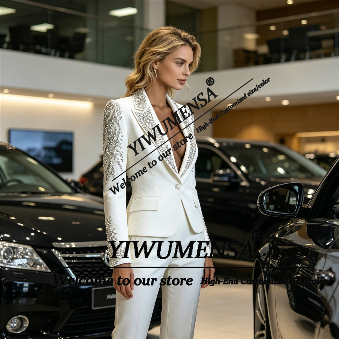 럭셔리 여성 정장 2피스 세트 크리스탈 비딩 프롬 블레 - Women Formal Wear For Party 리뷰 및 가격