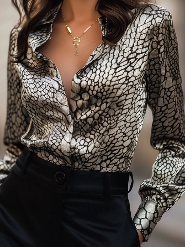 여성용 빈티지 크로커다일 패턴 새틴 블라우스 포인트 칼 - Women Formal Wear Stitching 리뷰 및 가격