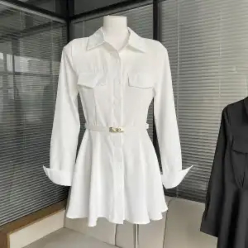 여성용 블랙 셔츠 드레스 긴 소매 벨트 셔츠 드레스 포 - Women Formal Wear Stitching 리뷰 및 가격