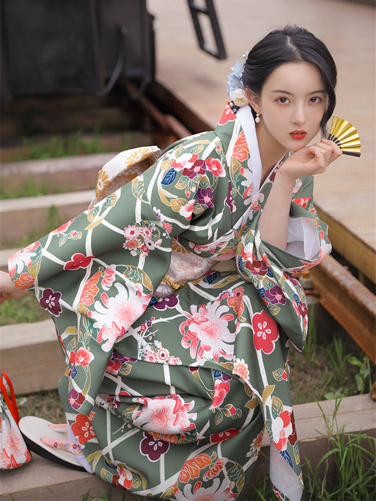 빈티지 스타일 여성 플로럴 프린트 롱 드레스 일본 기모 - Women'S Formal Traditional Wear 리뷰 및 가격