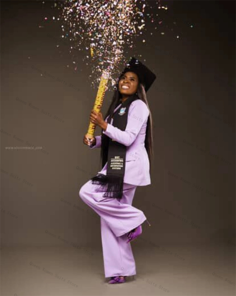 퍼플 여성 정장 세트 2피스 코튼 블레이저 바지 정장  - Women Formal Wear For Graduation 리뷰 및 가격