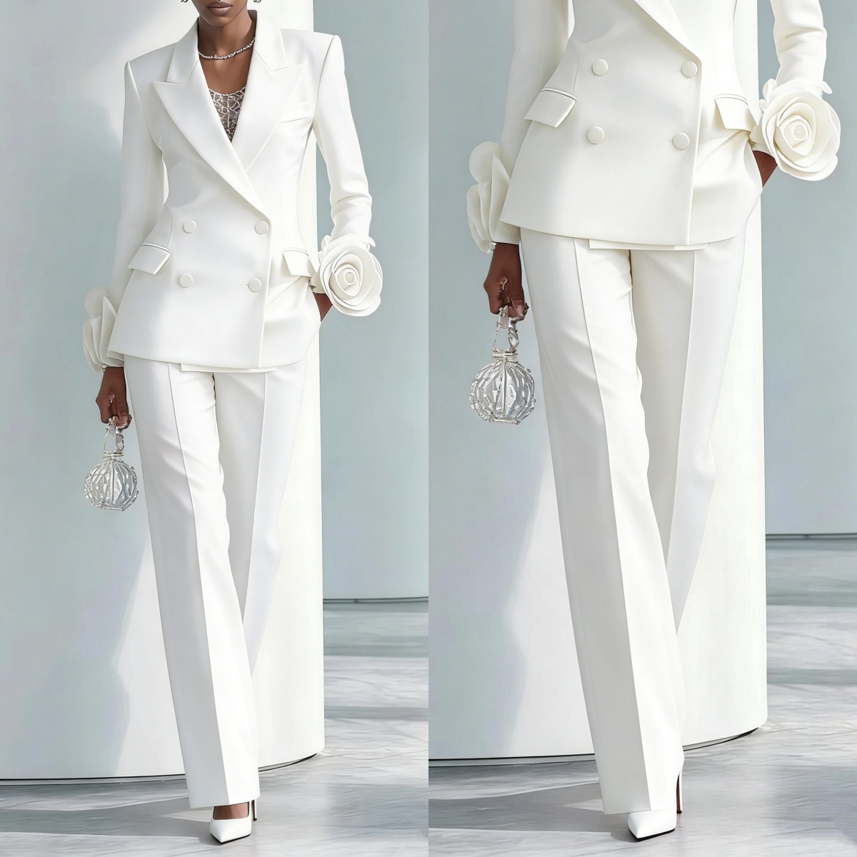 2 조각 흰색 꽃 여성 바지 정장 긴 소매 맞춤형 공식 - Women Formal Wear For Graduation 리뷰 및 가격