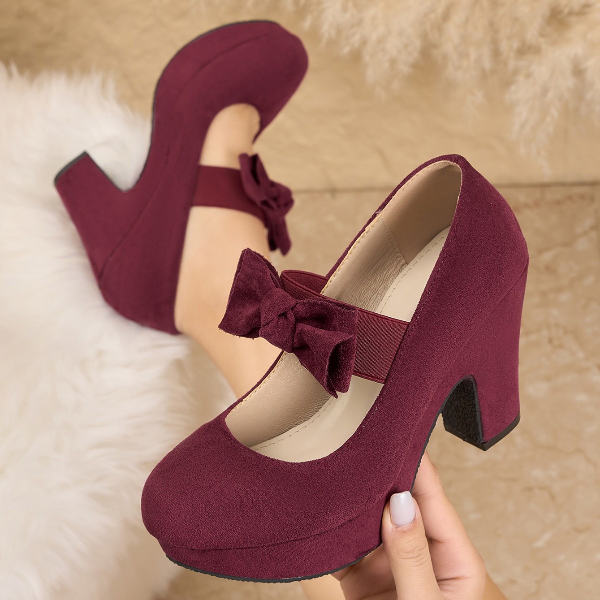 큰 사이즈 여성용 리본 메리제인 슈즈 청키 힐 캐주얼  - Women Formal Office Wear Shoes 리뷰 및 가격