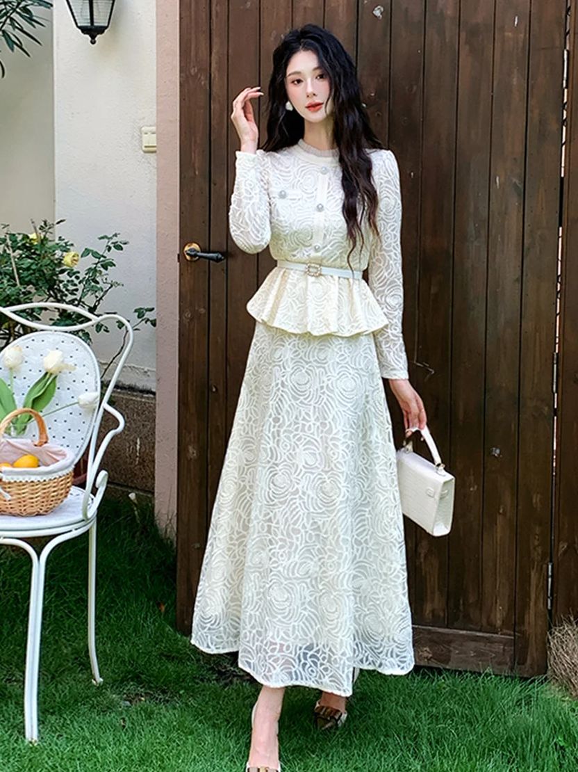 고급스러운 이브닝 레이스 투피스 드레스 세트 여성용 가 - Formal Dress Female 리뷰 및 가격