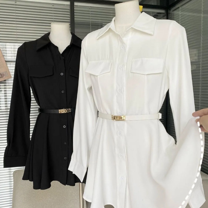 여성용 블랙 셔츠 드레스 긴 소매 벨트 셔츠 드레스 포 - Women Formal Wear Stitching 리뷰 및 가격