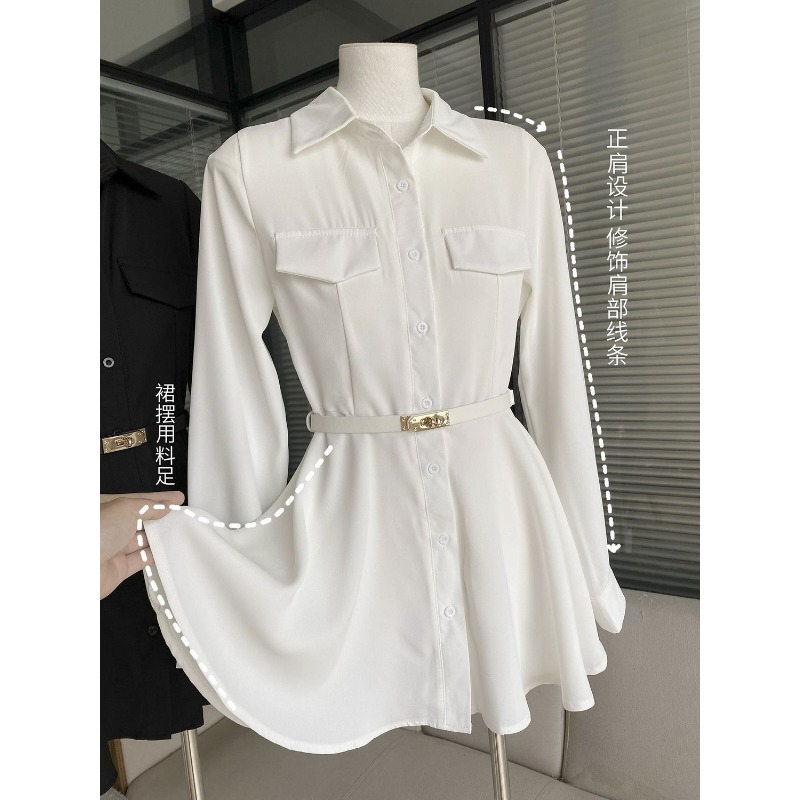 여성용 블랙 셔츠 드레스 긴 소매 벨트 셔츠 드레스 포 - Women Formal Wear Stitching 리뷰 및 가격
