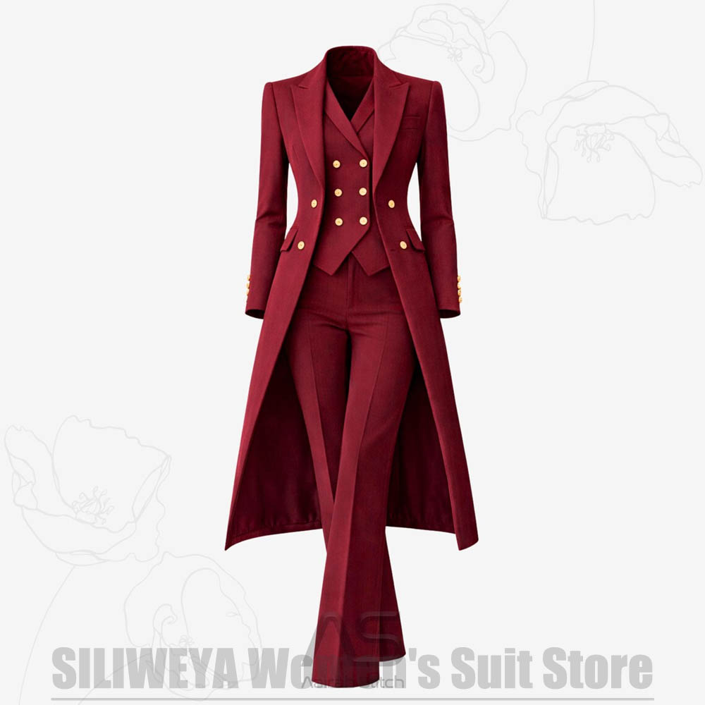 여성 정장 3피스 더블 브레스티드 롱 코트 베스트 팬츠 - Women Formal Wear For Party 리뷰 및 가격