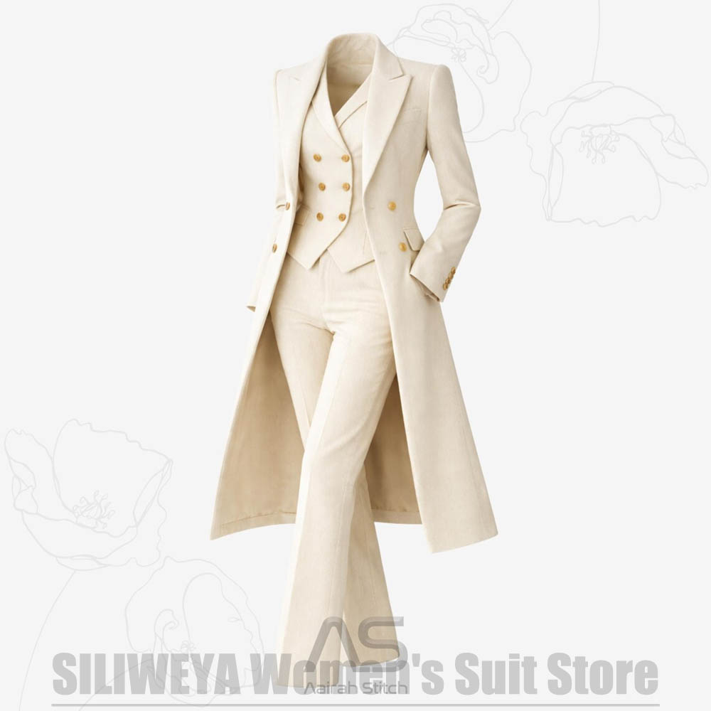 여성 정장 3피스 더블 브레스티드 롱 코트 베스트 팬츠 - Women Formal Wear For Party 리뷰 및 가격