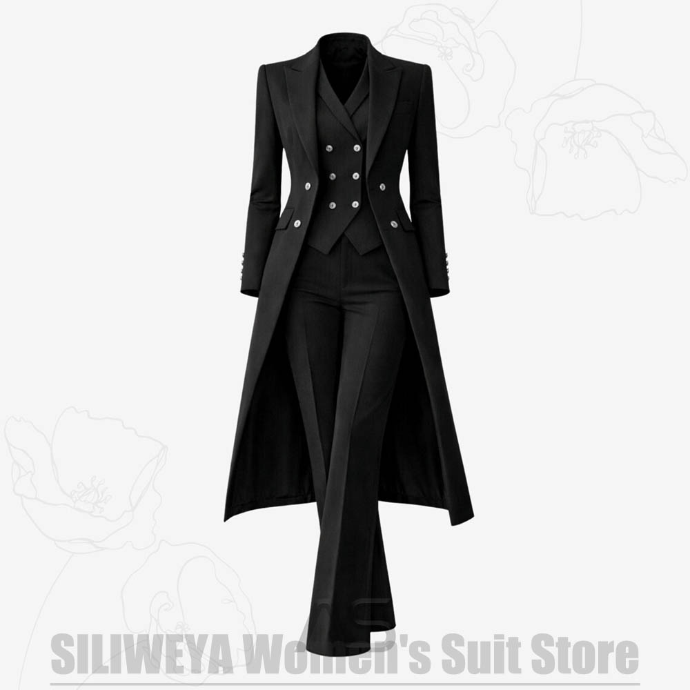 여성 정장 3피스 더블 브레스티드 롱 코트 베스트 팬츠 - Women Formal Wear For Party 리뷰 및 가격
