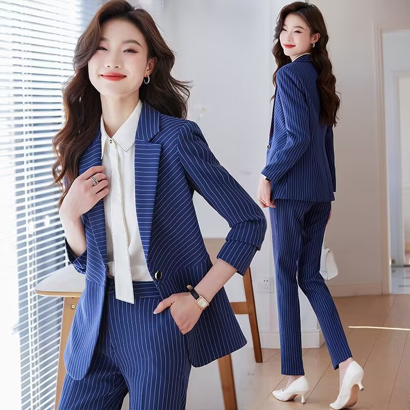 여성용 블루 스트라이프 수트 2025 신상 봄 가을 우 - Women Formal Wear Store 리뷰 및 가격