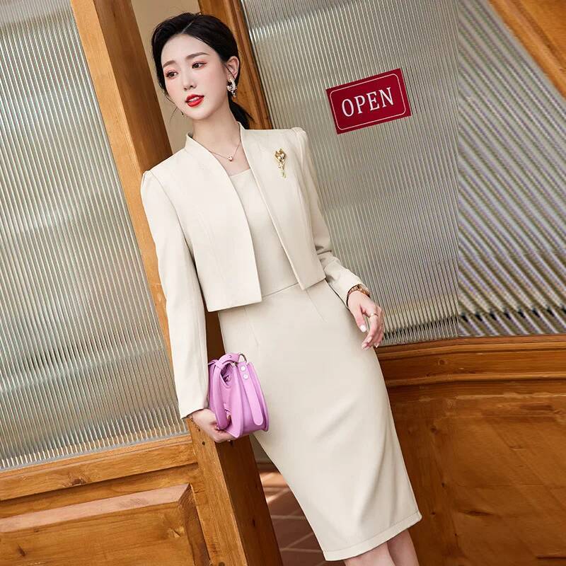 여성 비즈니스 정장 2피스 세트 블레이저 코트와 드레스 - Women Formal Wear Stitching 리뷰 및 가격