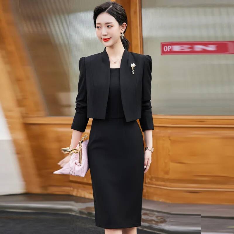 여성 비즈니스 정장 2피스 세트 블레이저 코트와 드레스 - Women Formal Wear Stitching 리뷰 및 가격